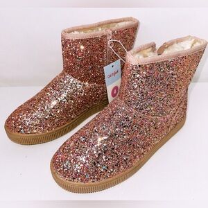 New Cat & Jack Target Pink Glitter Winter Holland Shearling Boots Shoes Girls 4